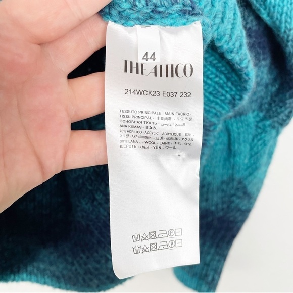 The Attico Kenna Turquoise Melange Crew Oversized  Pullover Sweater Blue Cable - Picture 7 of 10